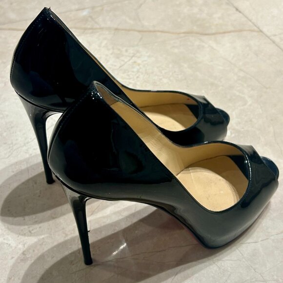 Christian Louboutin Black Patent Leather Peep Toe High Heels Size 7 - Picture 5 of 5